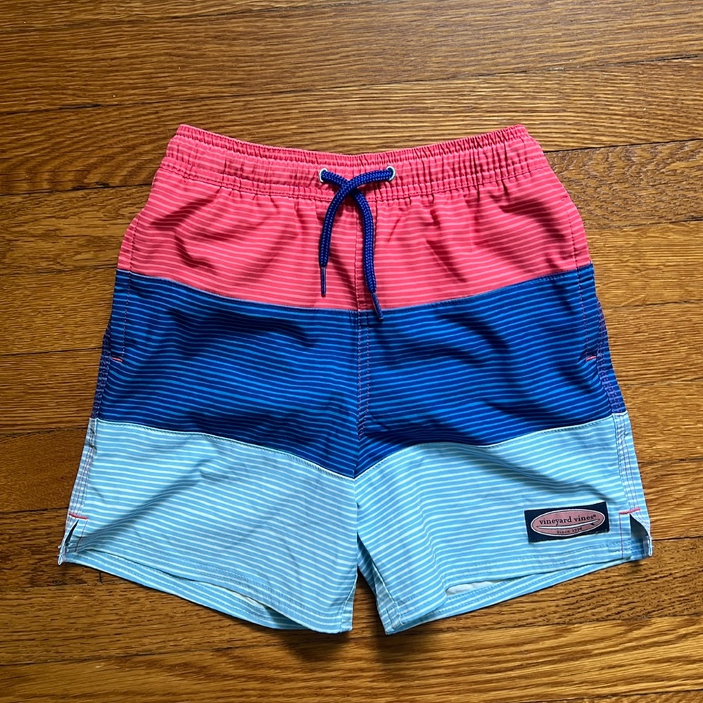 Red White & Blue Striped Vineyars Vines Swim Trunks-Size 7